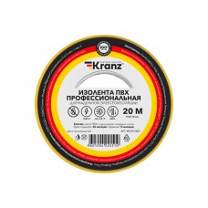 Изолента ПВХ KRANZ профессиональная, 0.18х19 мм, 20 м, желто-зеленая