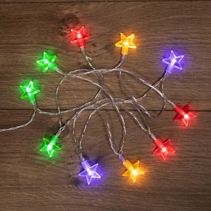 Гирлянда светодиодная Звездочки 1,5 м, 10 LED, прозрачный ПВХ, цвет свечения мультиколор, 2 х АА (батарейки не в комплекте) NEON-NIGHT