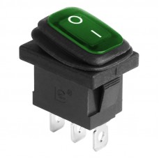Выключатель клавишный 250V 6А (3с) ON-OFF зеленый  с подсветкой  Mini ВЛАГОЗАЩИТА REXANT