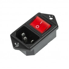 Выключатель клавишный 250 V 6 А (4с) ON-OFF красный с подсветкой и штекером C14 3PIN  REXANT
