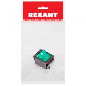 Выключатель клавишный 250V 16А (4с) ON-OFF зеленый  с подсветкой (RWB-502, SC-767, IRS-201-1)  REXANT Индивидуальная упаковка 1 шт