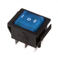 Выключатель клавишный 250V 15А (6с) ON-OFF-ON синий  с подсветкой и нейтралью  REXANT