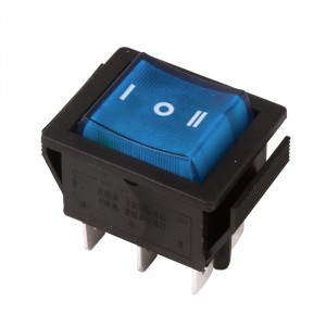 Выключатель клавишный 250V 15А (6с) ON-OFF-ON синий  с подсветкой и нейтралью  REXANT
