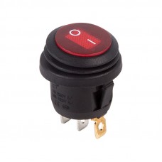 Выключатель клавишный круглый 250V 6А (3с) ON-OFF красный  с подсветкой  ВЛАГОЗАЩИТА  REXANT
