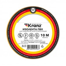 Изолента ПВХ KRANZ 0.13х15 мм, 10 м, желтая
