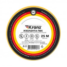 Изолента ПВХ KRANZ 0.13х19 мм, 25 м, желтая (5 шт./уп.)