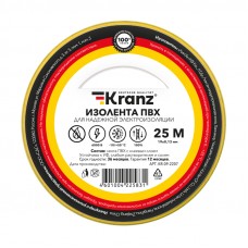 Изолента ПВХ KRANZ 0.13х19 мм, 25 м, желто-зеленая (5 шт./уп.)