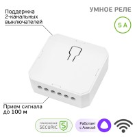 Умное Wi-Fi встраиваемое реле SECURIC двухканальное